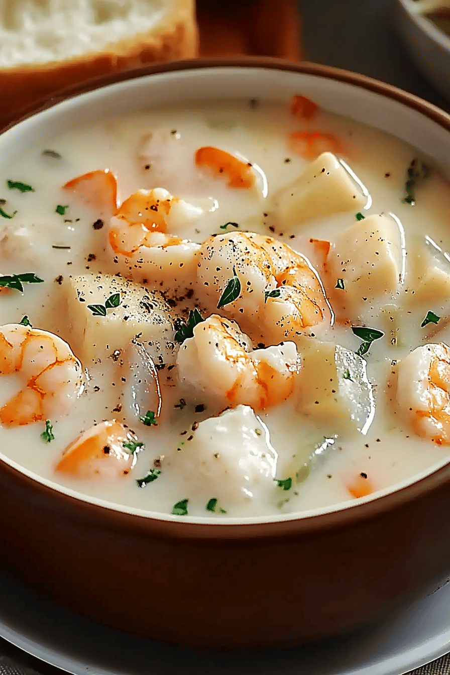 Seafood Chowder Recipe final dish beautifully presented and ready to serve