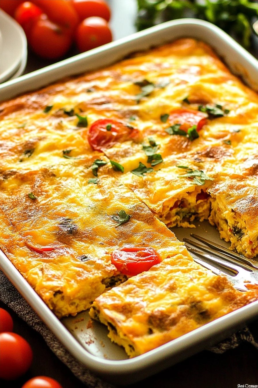 Sheet Pan Frittata slice on plate showing perfect texture and swirl pattern