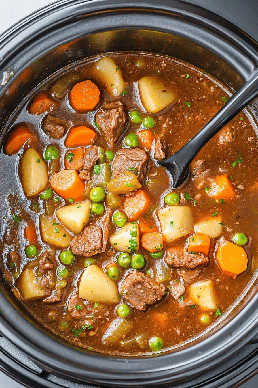 Slow Cooker Beef Stew ingredients organized and measured on kitchen counter