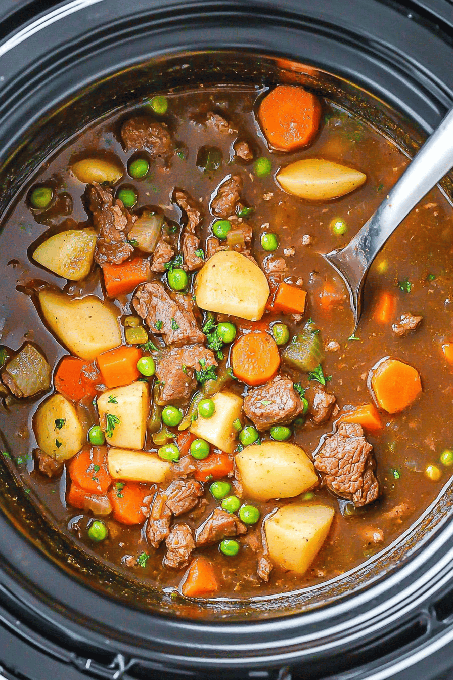Slow Cooker Beef Stew final dish beautifully presented and ready to serve