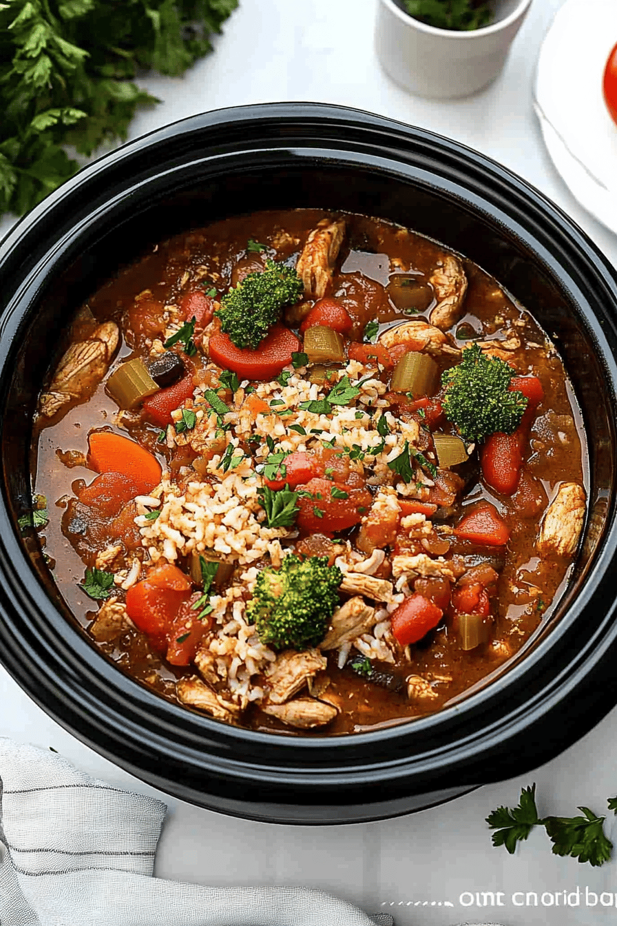 Slow Cooker Chicken Jambalaya ingredients organized and measured on kitchen counter