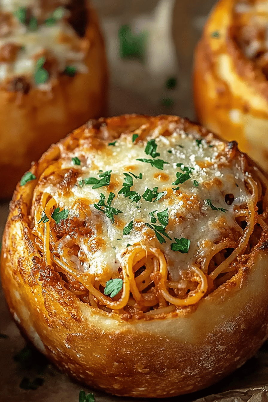 Spaghetti Garlic Bread Bowls