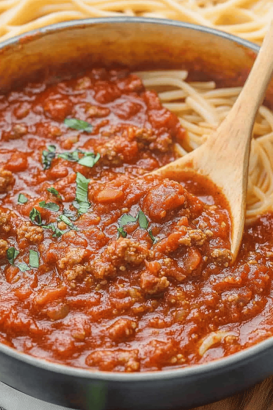Spaghetti Meat Sauce ingredients organized and measured on kitchen counter