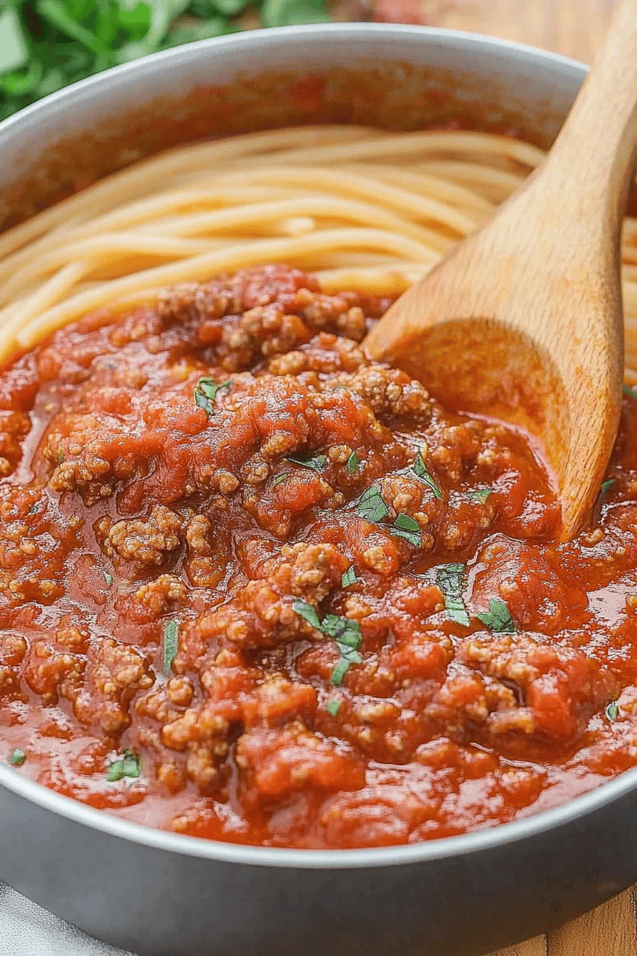 Spaghetti Meat Sauce final dish beautifully presented and ready to serve