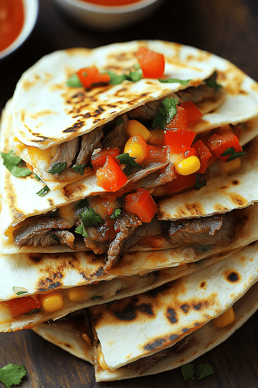 Steak Quesadillas slice on plate showing perfect texture and swirl pattern
