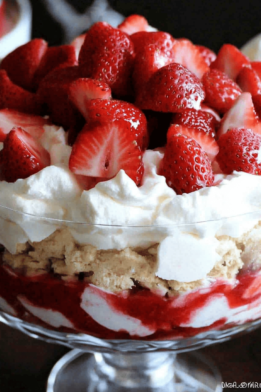 Strawberry Cheesecake Trifle final dish beautifully presented and ready to serve