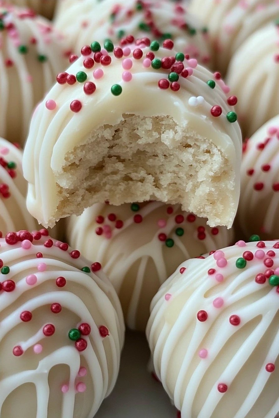 Sugar Cookie Truffles slice on plate showing perfect texture and swirl pattern