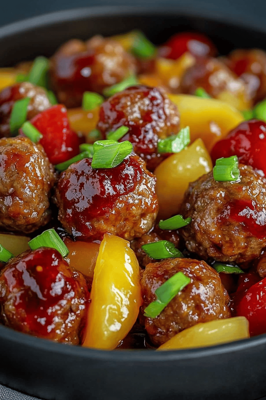 Sweet and Sour Meatballs ingredients organized and measured on kitchen counter