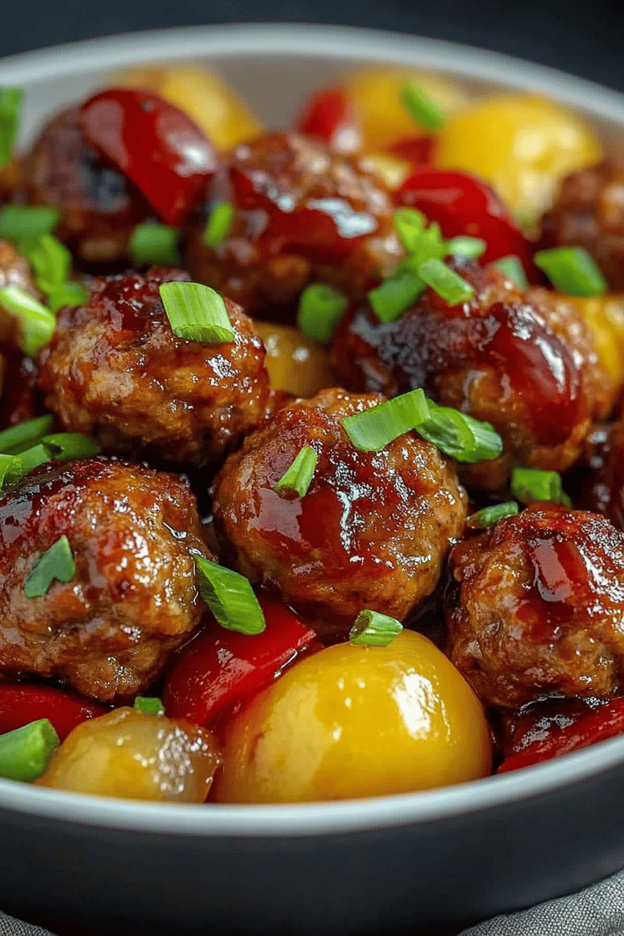 Sweet and Sour Meatballs slice on plate showing perfect texture and swirl pattern