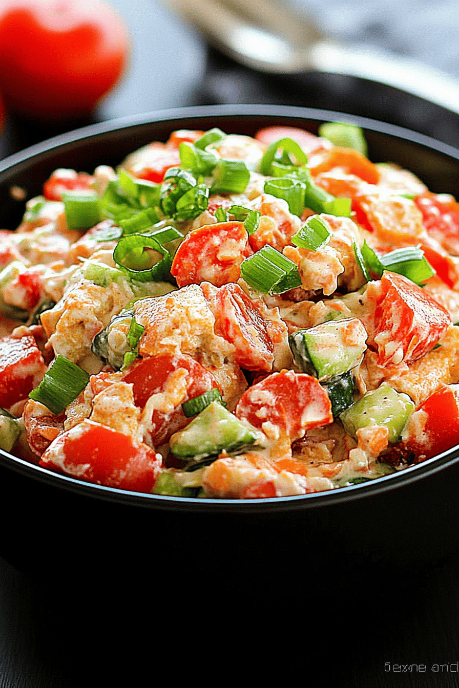 Tomato Cracker Salad ingredients organized and measured on kitchen counter