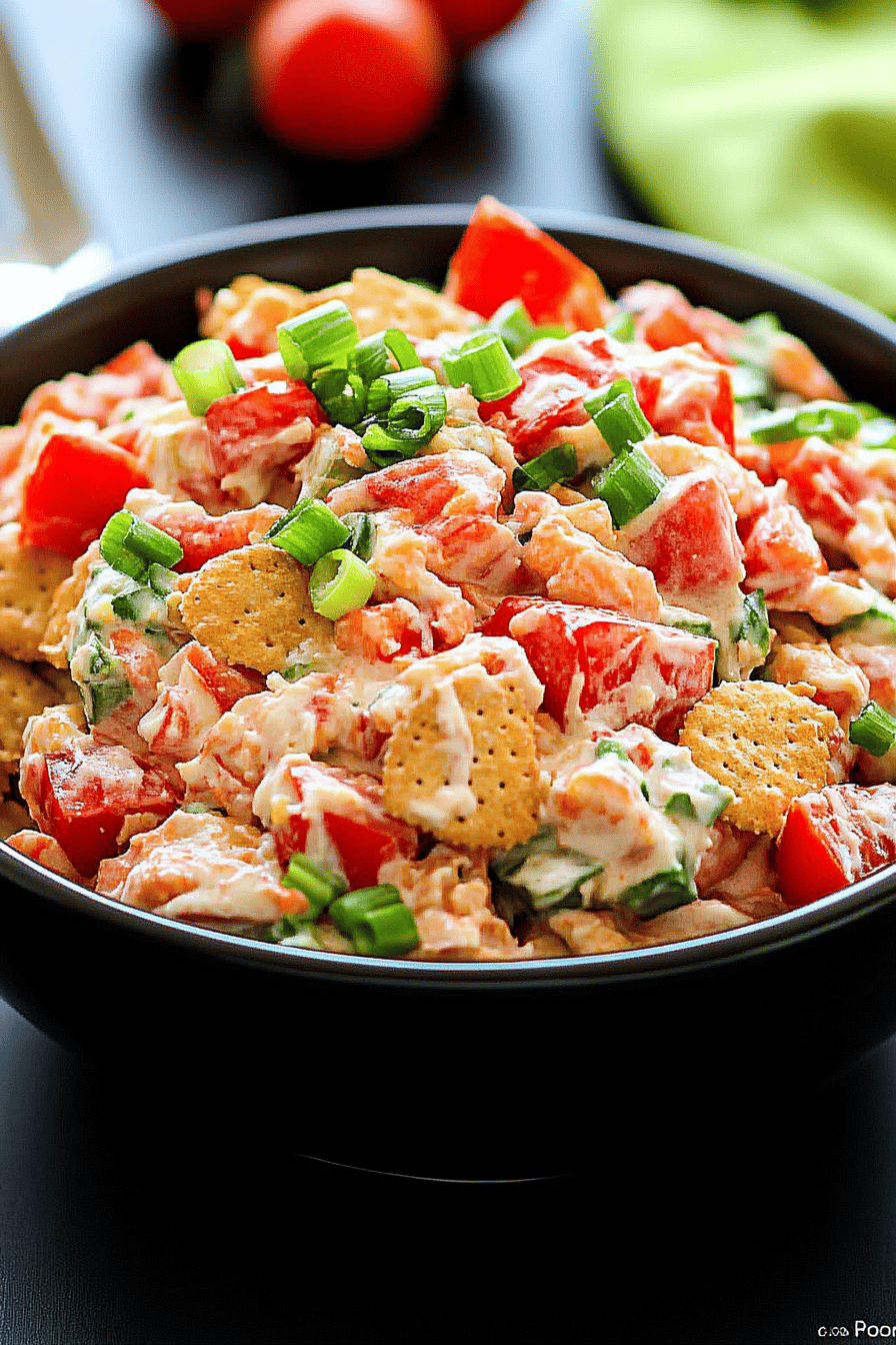 Tomato Cracker Salad Recipe ingredients organized and measured on kitchen counter
