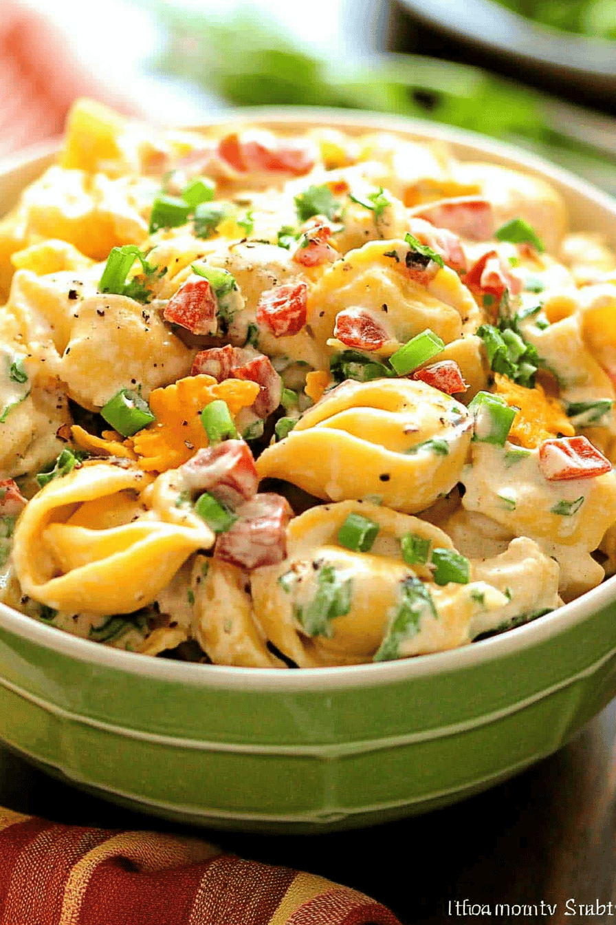 Tortellini Salad Recipe ingredients organized and measured on kitchen counter