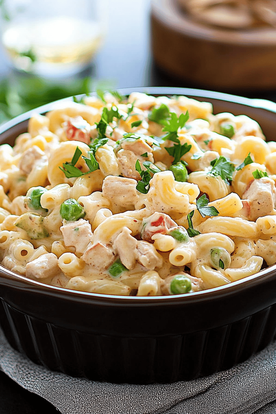 Tuna Macaroni Salad Recipe final dish beautifully presented and ready to serve