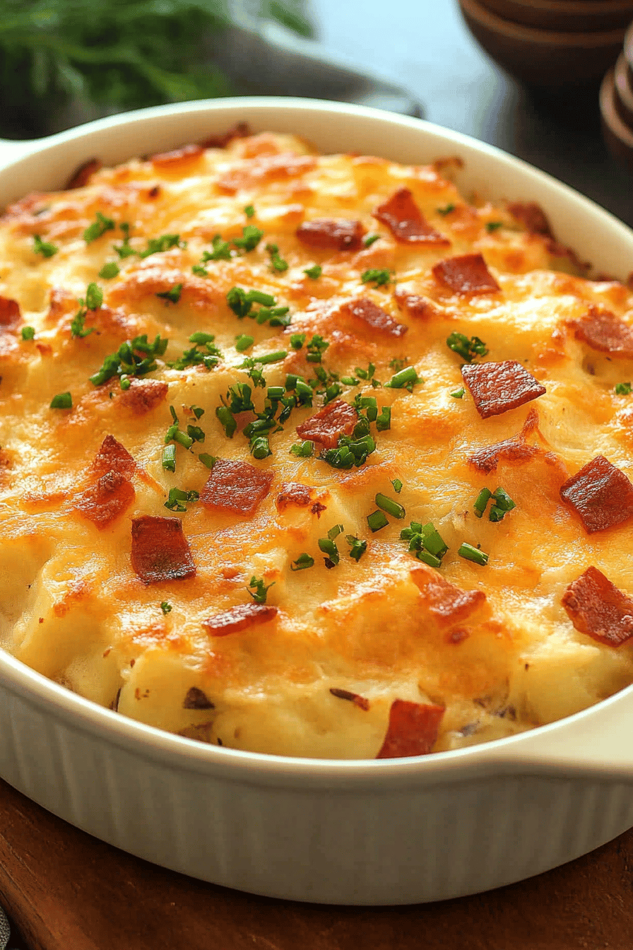 Twice-Baked Potato Casserole slice on plate showing perfect texture and swirl pattern