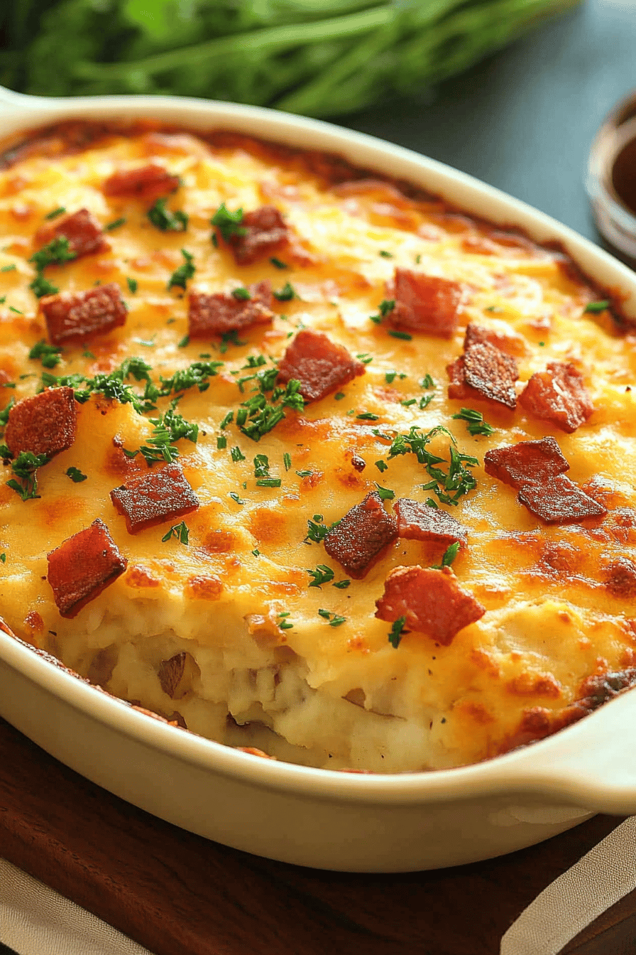 Twice-Baked Potato Casserole final dish beautifully presented and ready to serve