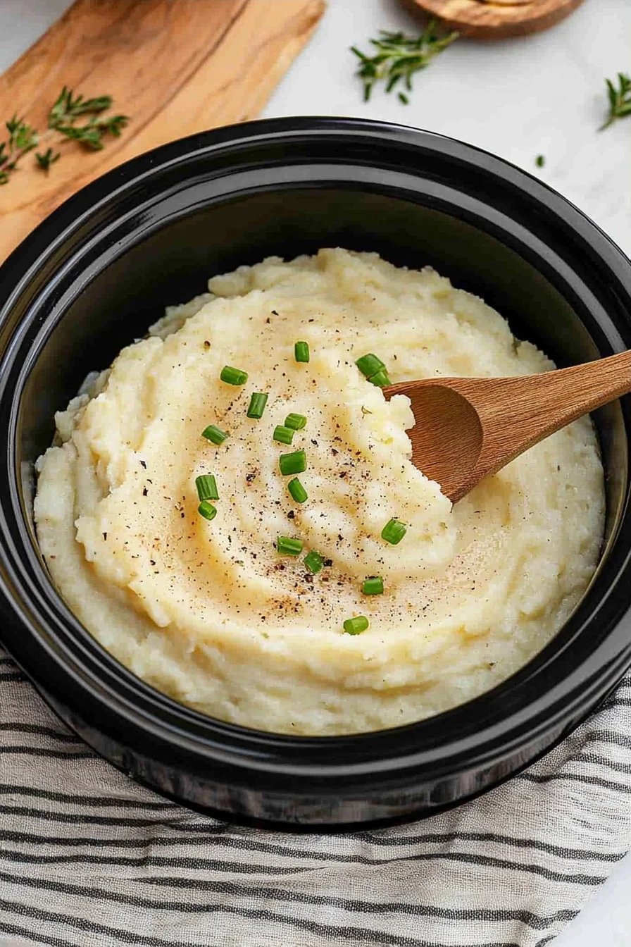crockpot mashed potatoes ingredients organized and measured on kitchen counter