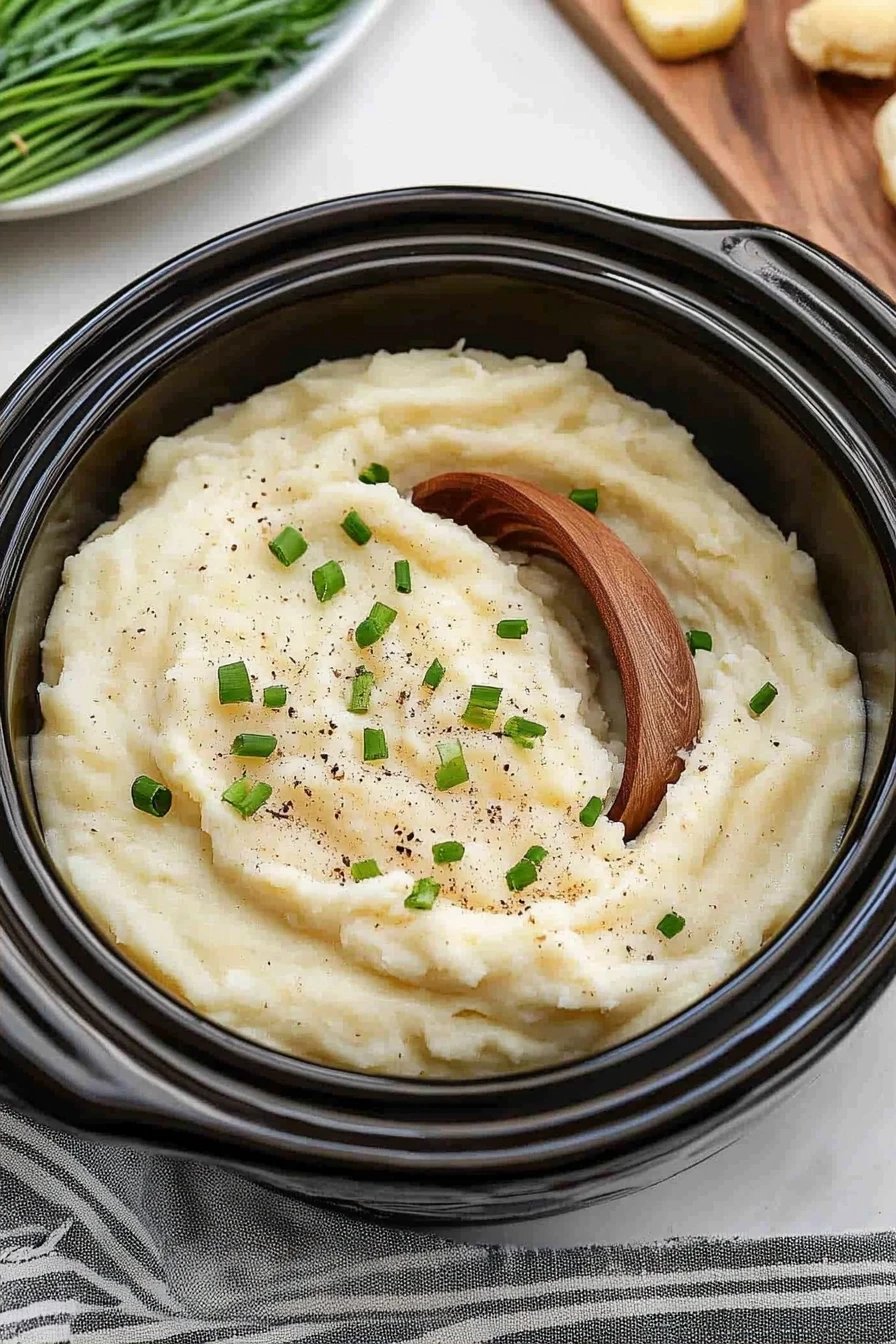 crockpot mashed potatoes final dish beautifully presented and ready to serve