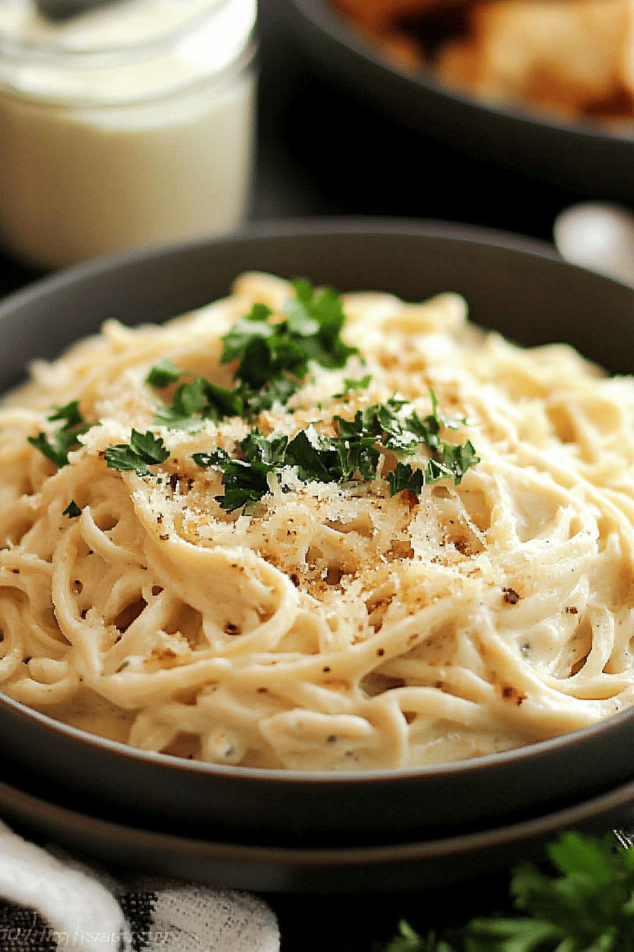homemade Alfredo sauce final dish beautifully presented and ready to serve