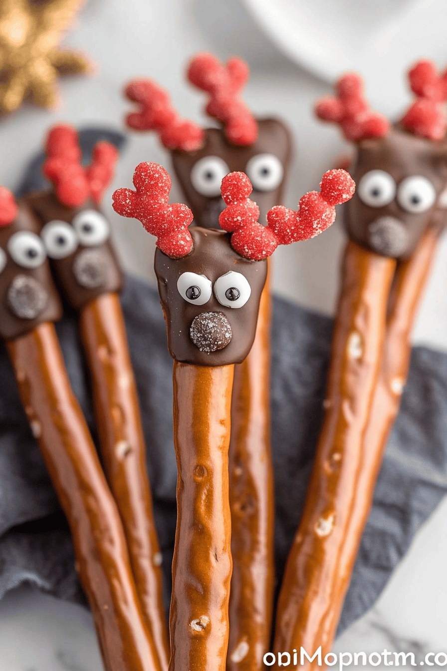 reindeer pretzel rods ingredients organized and measured on kitchen counter