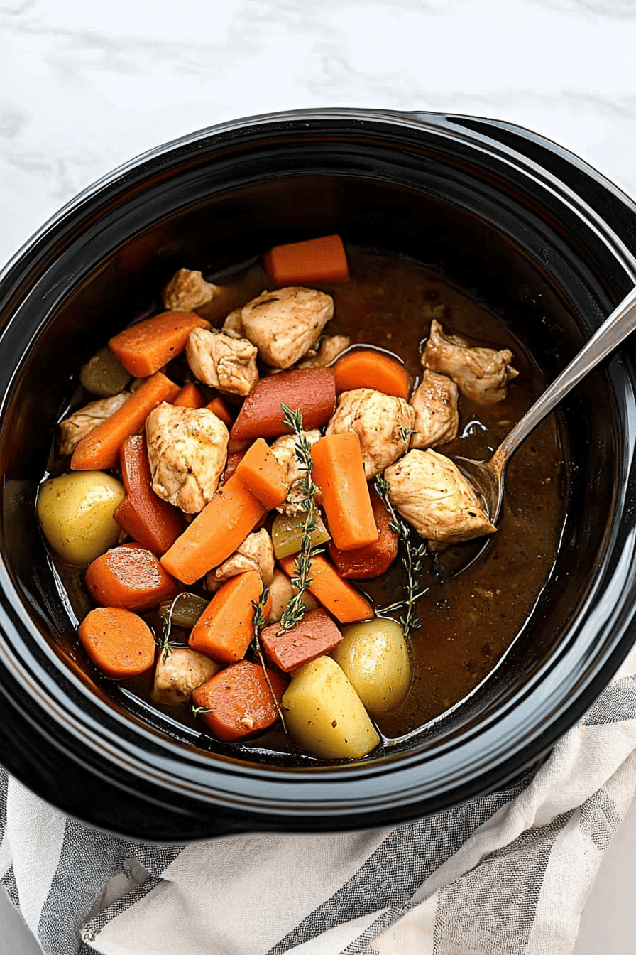 slow cooker chicken vegetables final dish beautifully presented and ready to serve