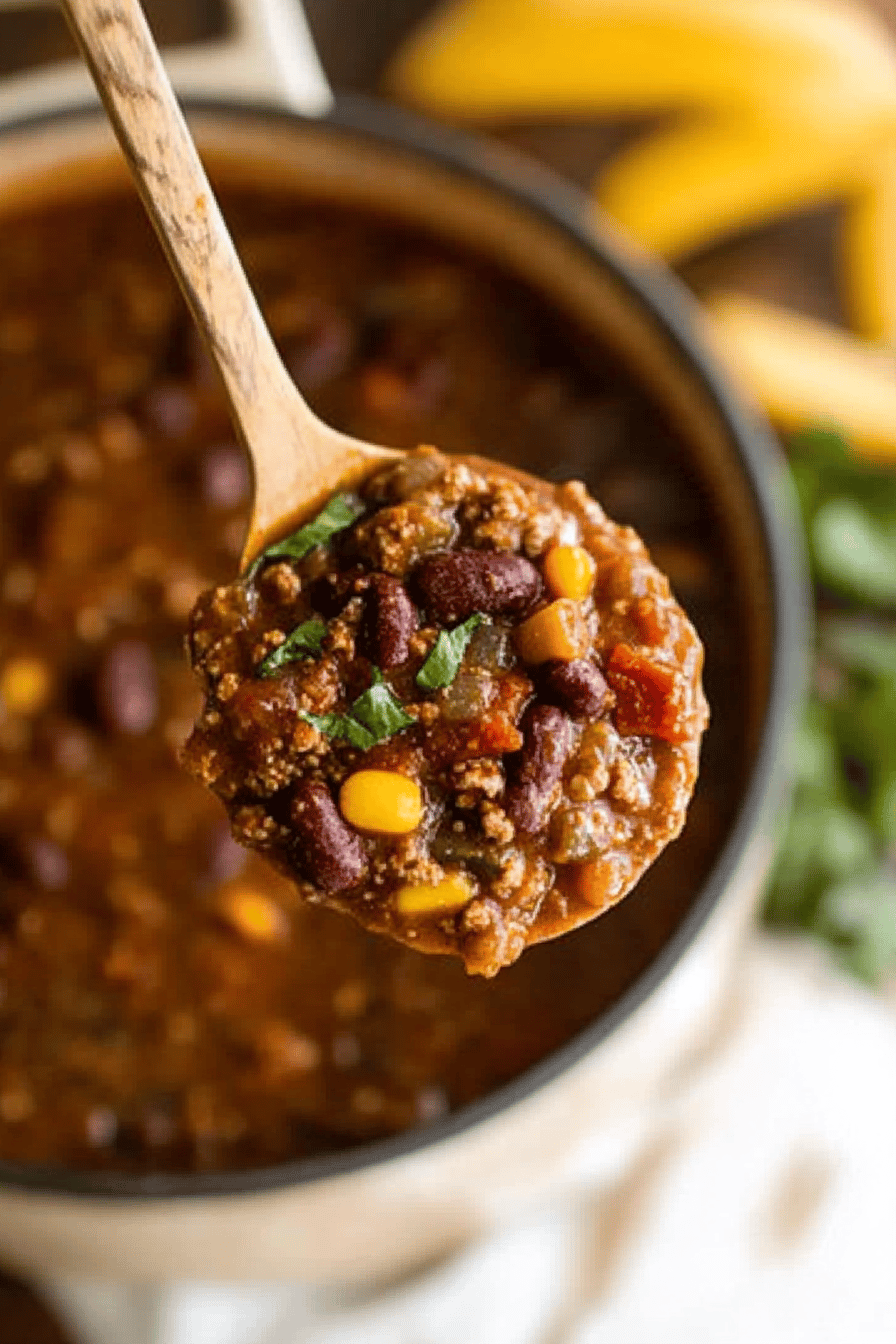 3 bean chili slice on plate showing perfect texture and swirl pattern