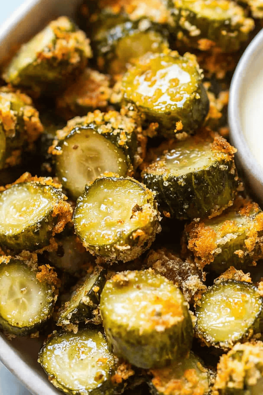 Air fryer pickles slice on plate showing perfect texture and swirl pattern