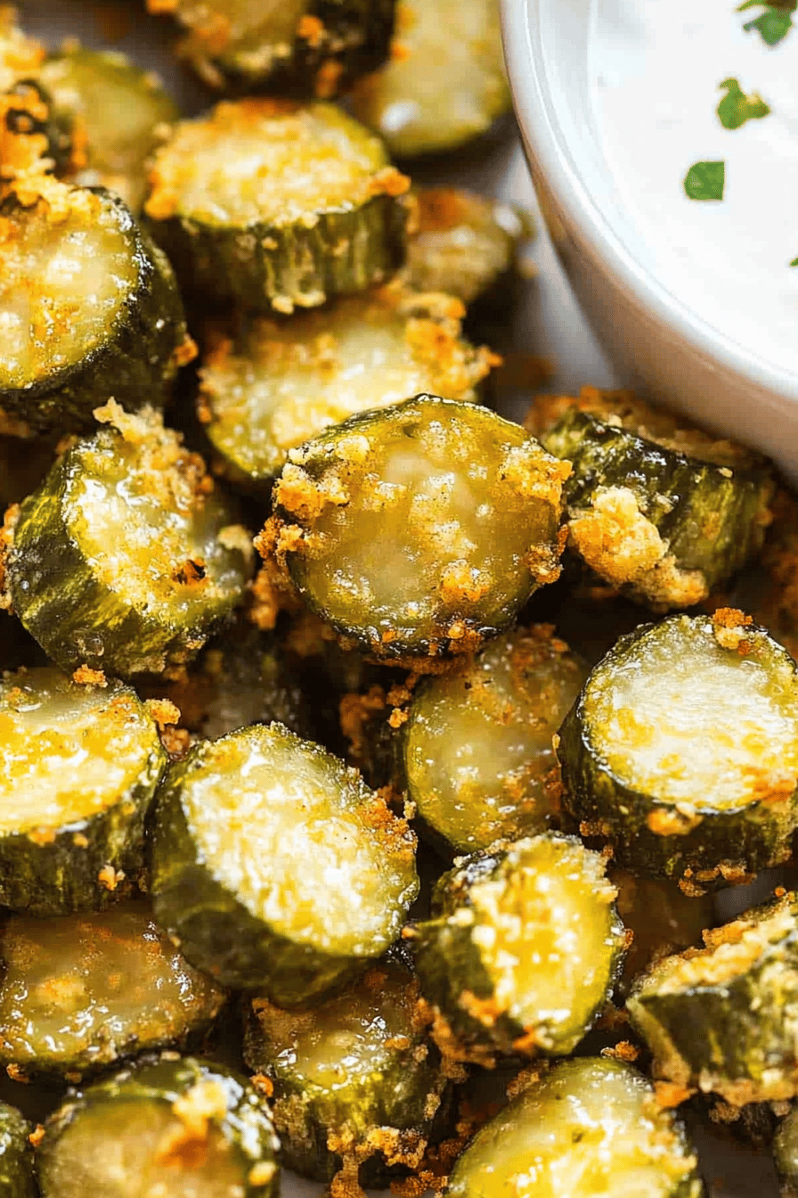 Air fryer pickles slice on plate showing perfect texture and swirl pattern
