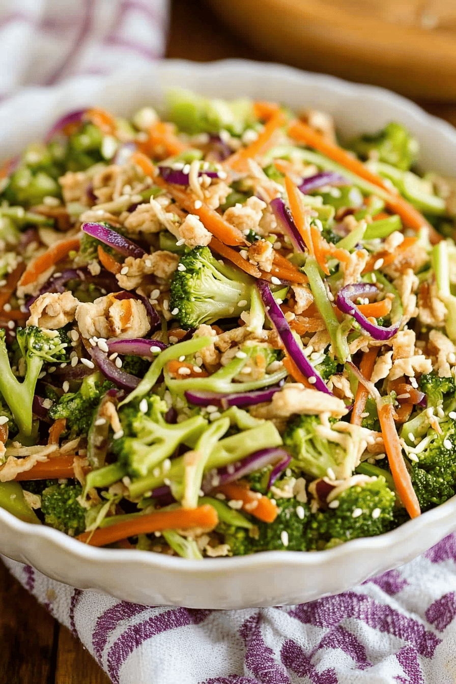 Asian broccoli salad ingredients organized and measured on kitchen counter