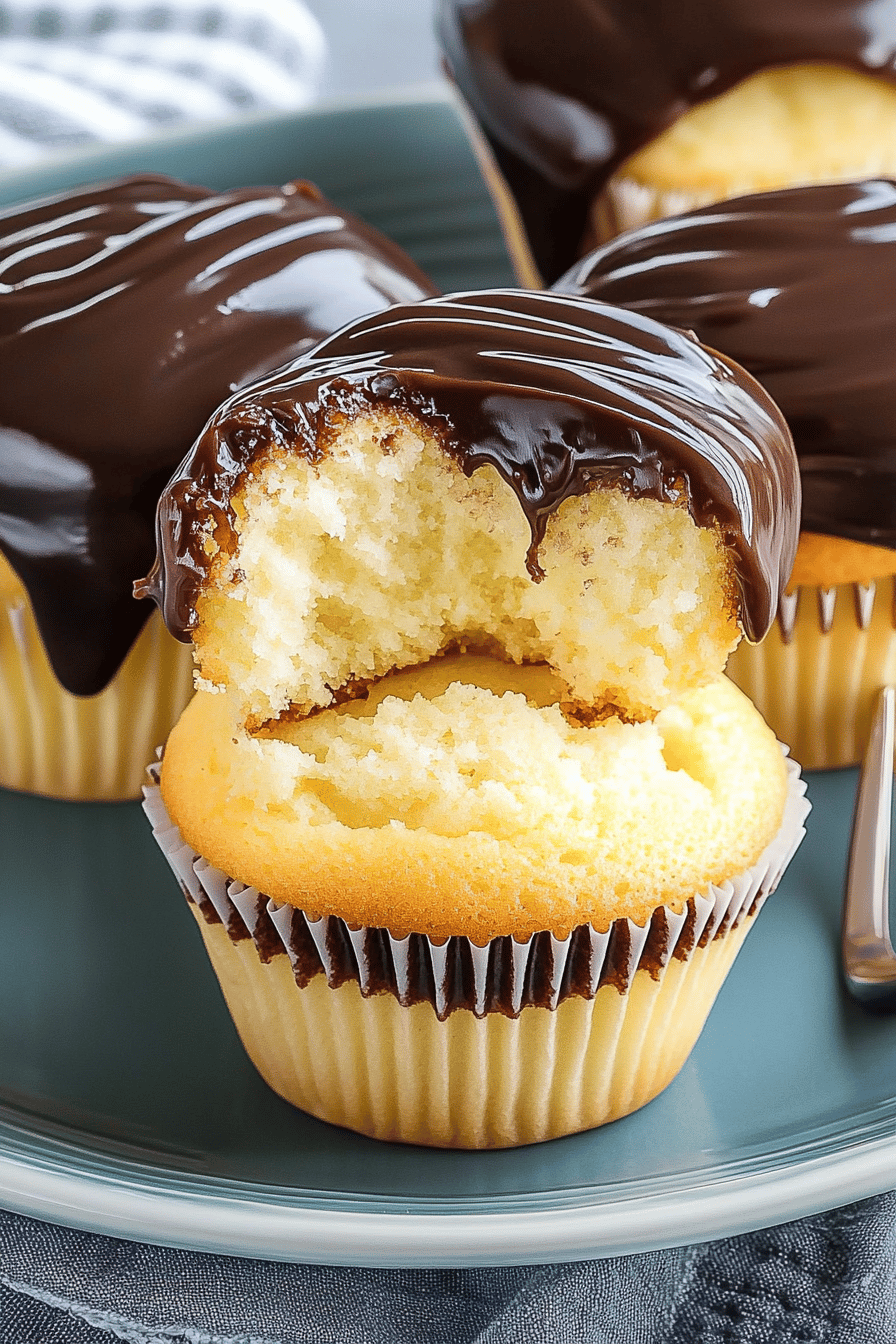 Boston Cream Pie Cupcakes slice on plate showing perfect texture and swirl pattern