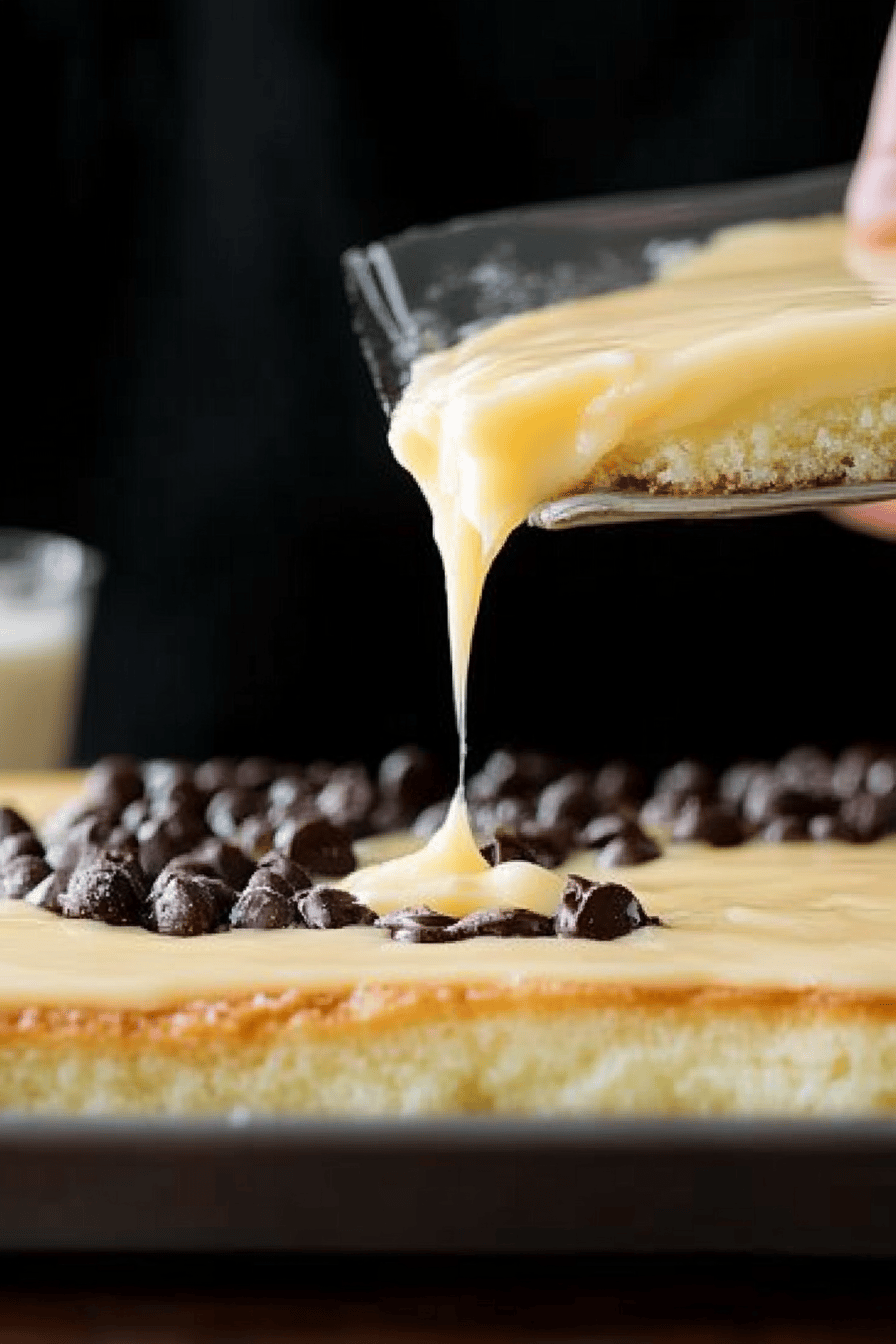 Boston cream poke cake ingredients organized and measured on kitchen counter