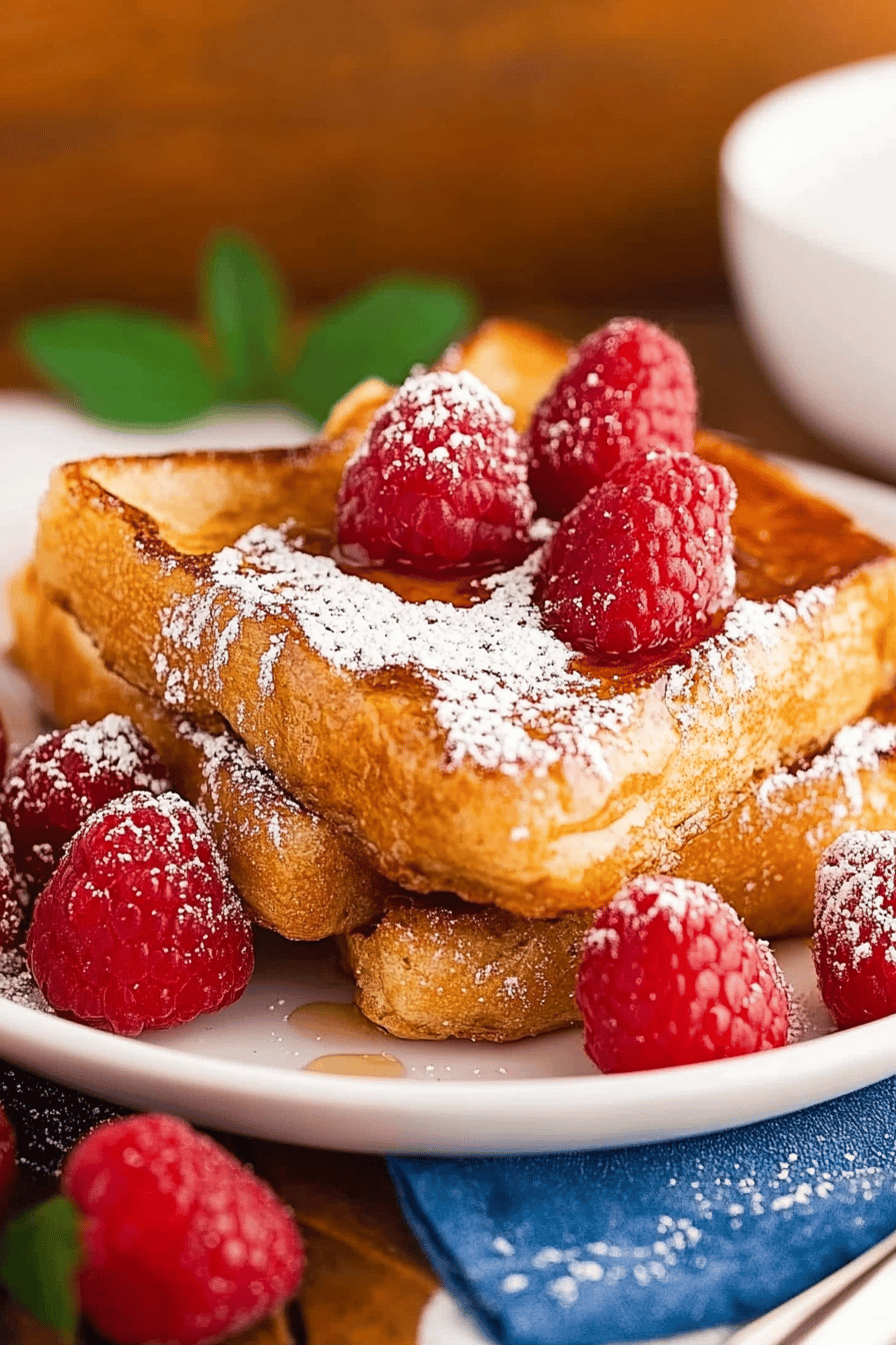 Brioche French toast slice on plate showing perfect texture and swirl pattern