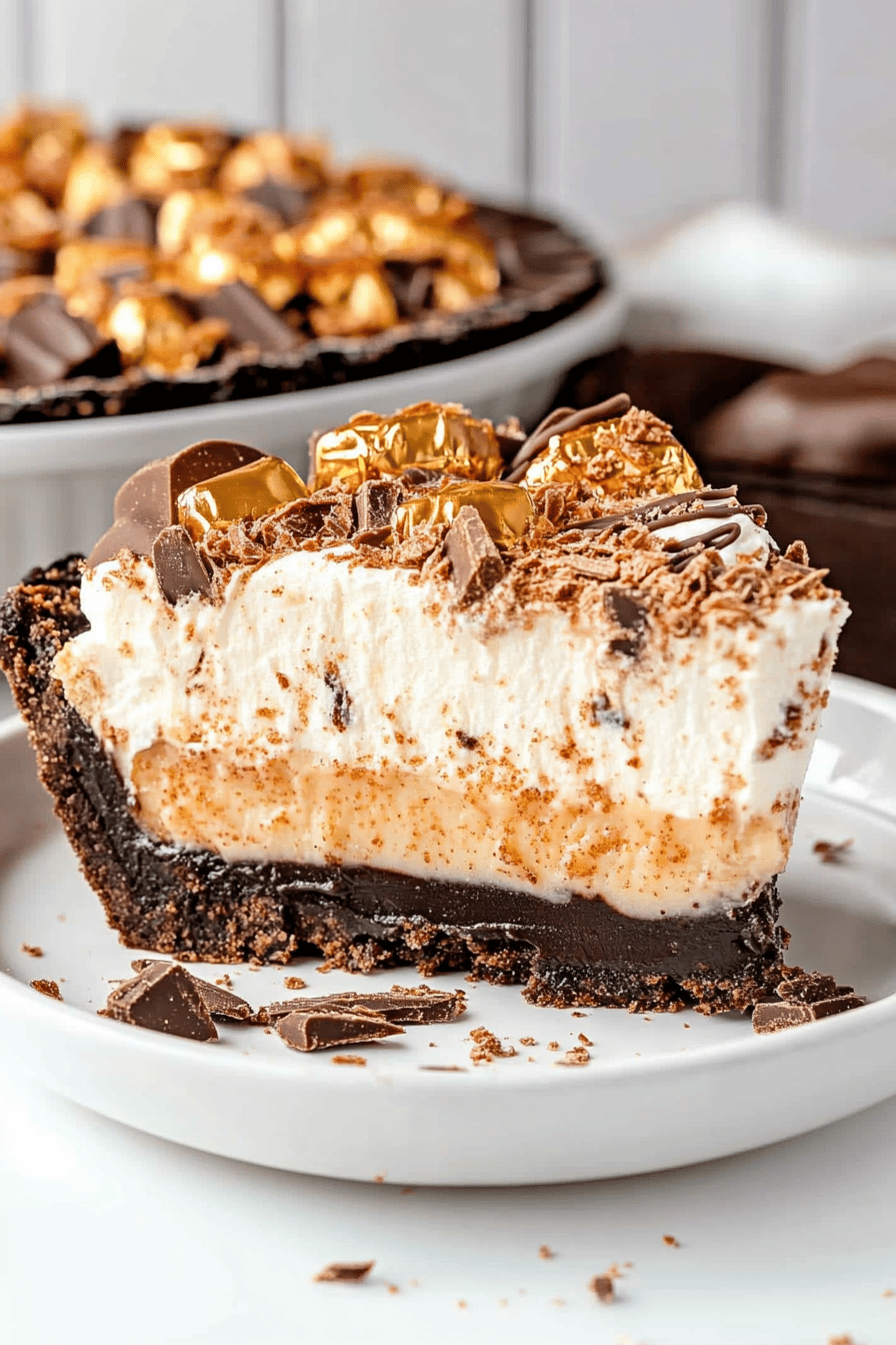 Butterfinger Pie slice on plate showing perfect texture and swirl pattern