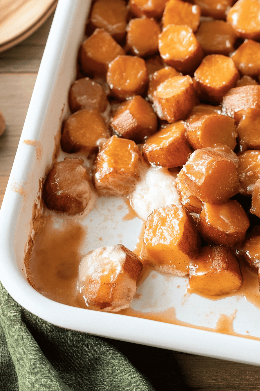 Candied yams slice on plate showing perfect texture and swirl pattern