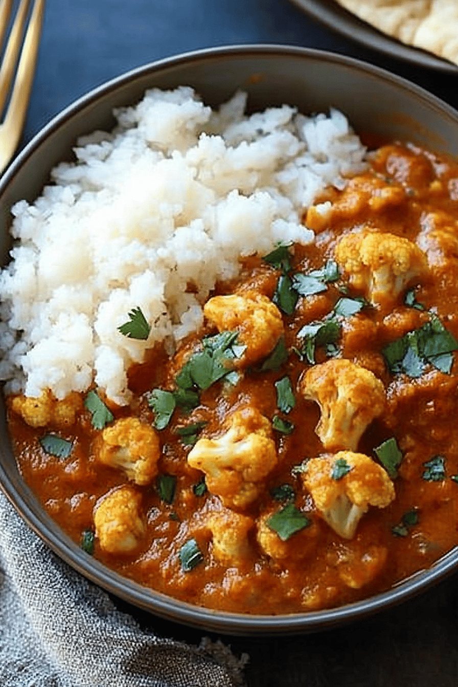 Cauliflower Tikka Masala ingredients organized and measured on kitchen counter