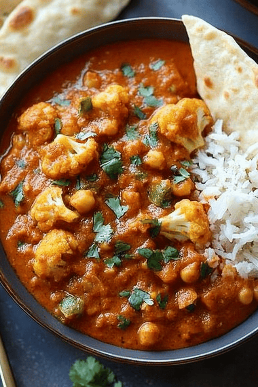 Cauliflower Tikka Masala slice on plate showing perfect texture and swirl pattern