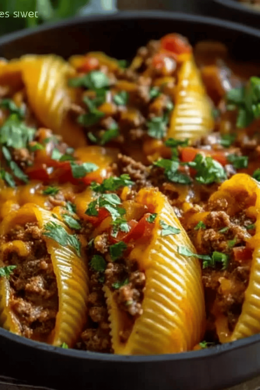 Cheesy Taco Stuffed Shells ingredients organized and measured on kitchen counter