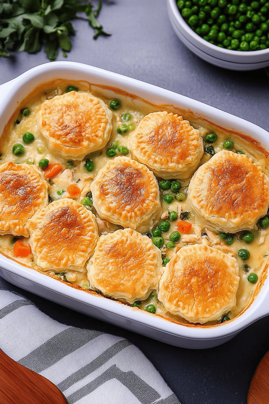 Chicken Pot Pie Casserole slice on plate showing perfect texture and swirl pattern