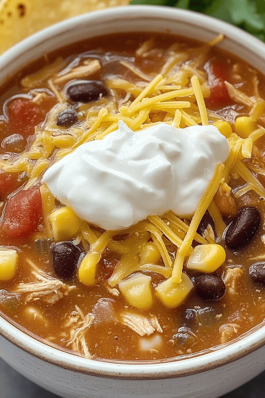 Chicken Taco Soup slice on plate showing perfect texture and swirl pattern