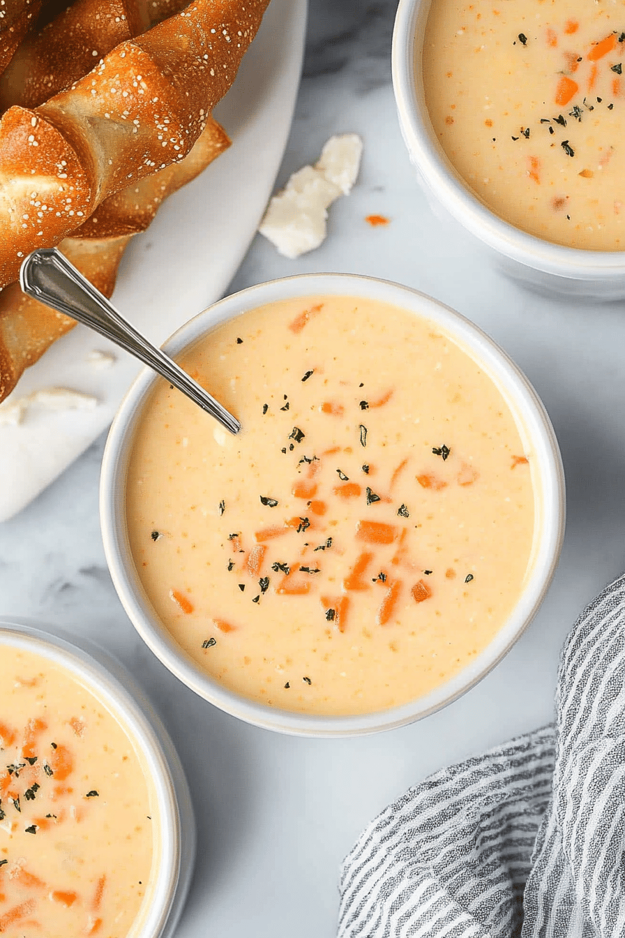 Crockpot Beer Cheese Soup slice on plate showing perfect texture and swirl pattern