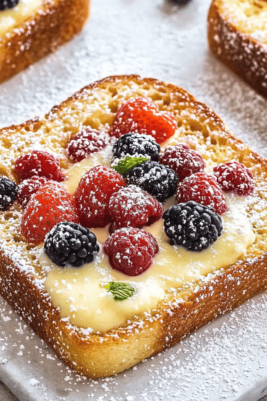Custard yogurt toast slice on plate showing perfect texture and swirl pattern