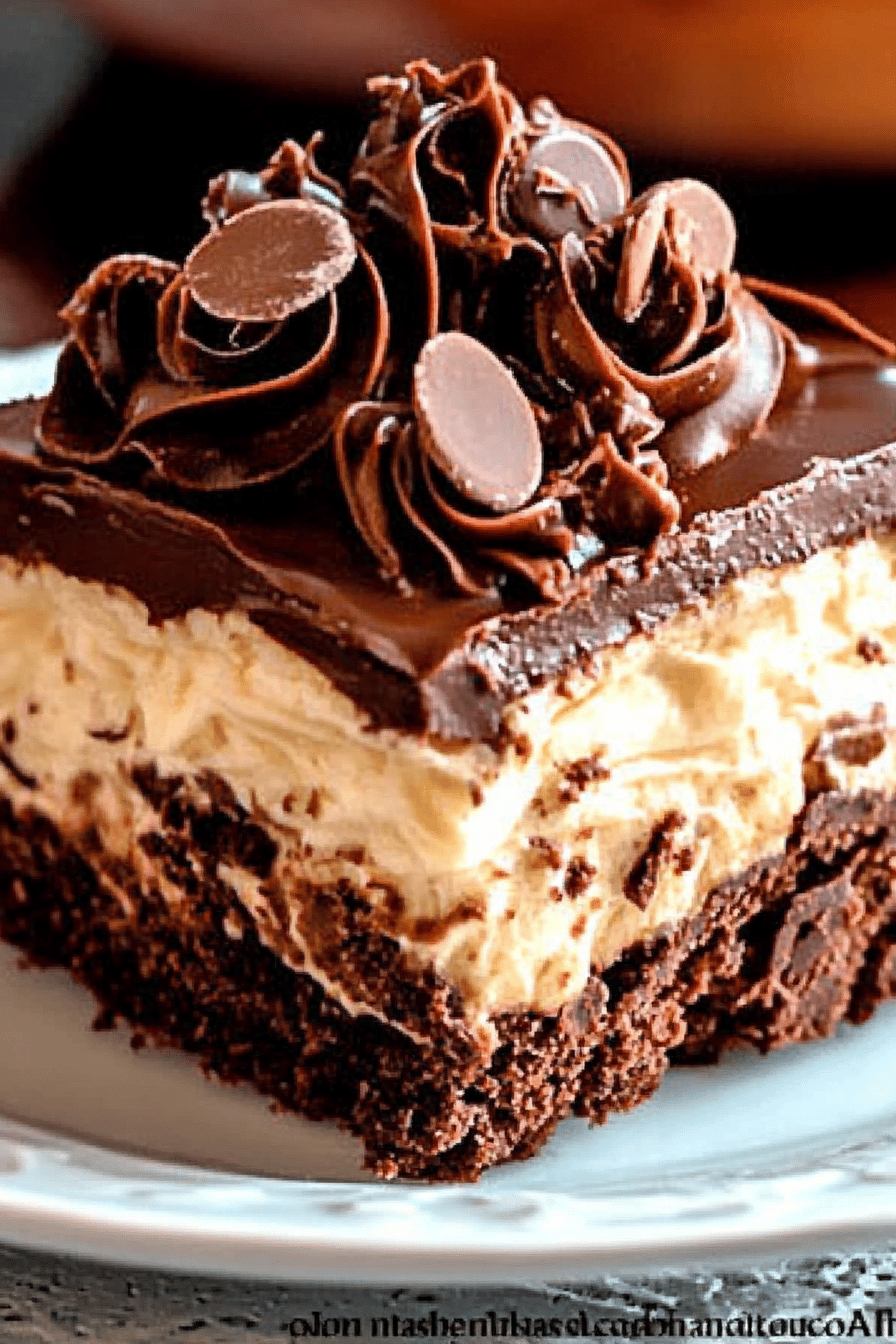 Death by Chocolate Eclair Cake slice on plate showing perfect texture and swirl pattern
