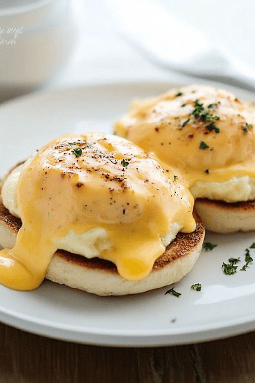 Eggs Benedict slice on plate showing perfect texture and swirl pattern