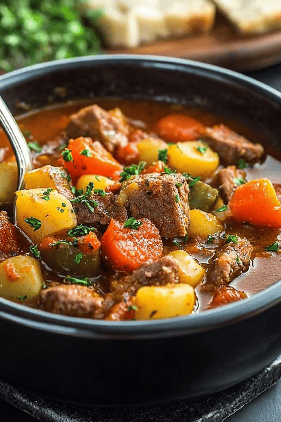 Goulash recipe ingredients organized and measured on kitchen counter