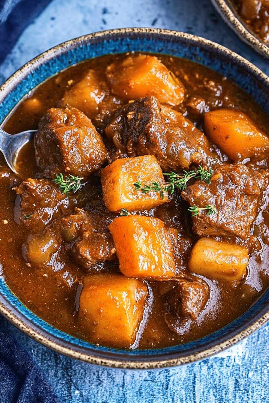 Irish stew slice on plate showing perfect texture and swirl pattern