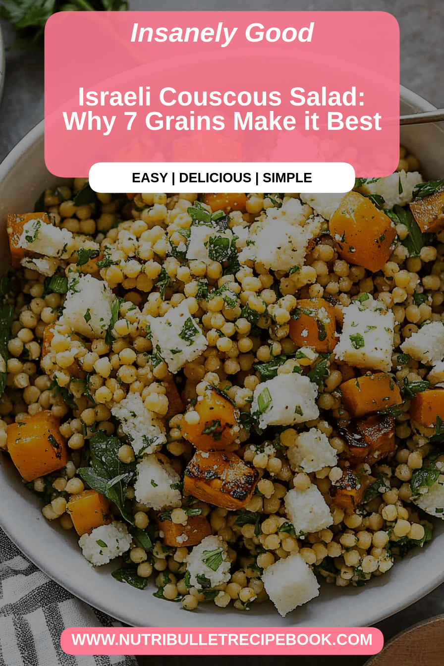 Israeli couscous salad final dish beautifully presented and ready to serve
