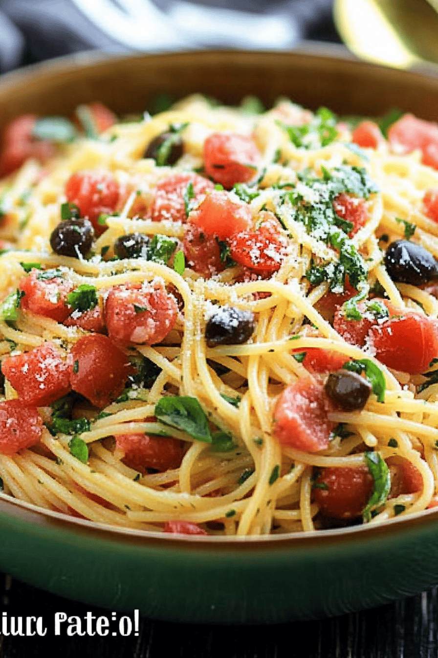 Italian Spaghetti Salad slice on plate showing perfect texture and swirl pattern