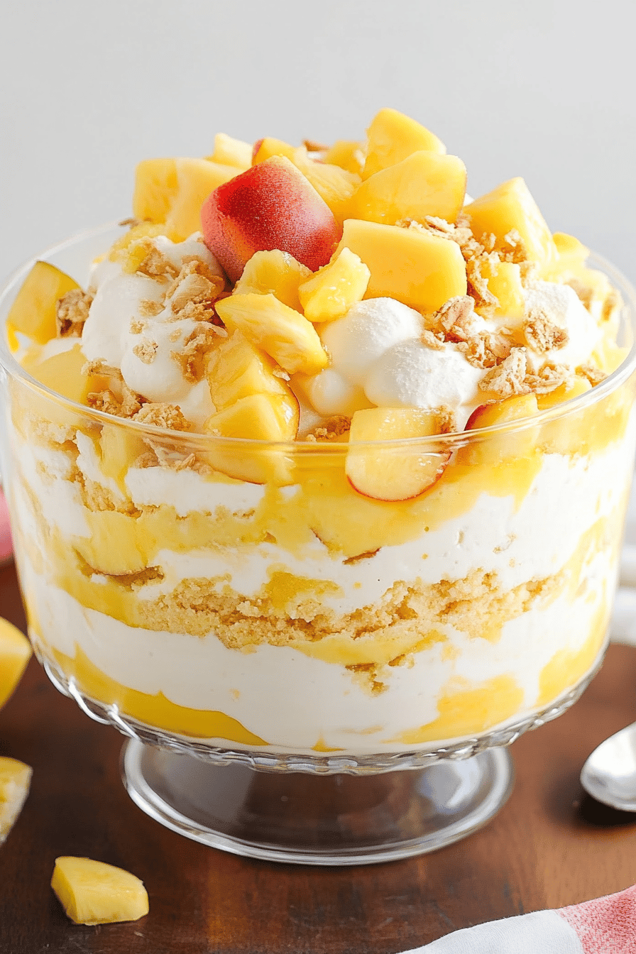 Mango Trifle slice on plate showing perfect texture and swirl pattern