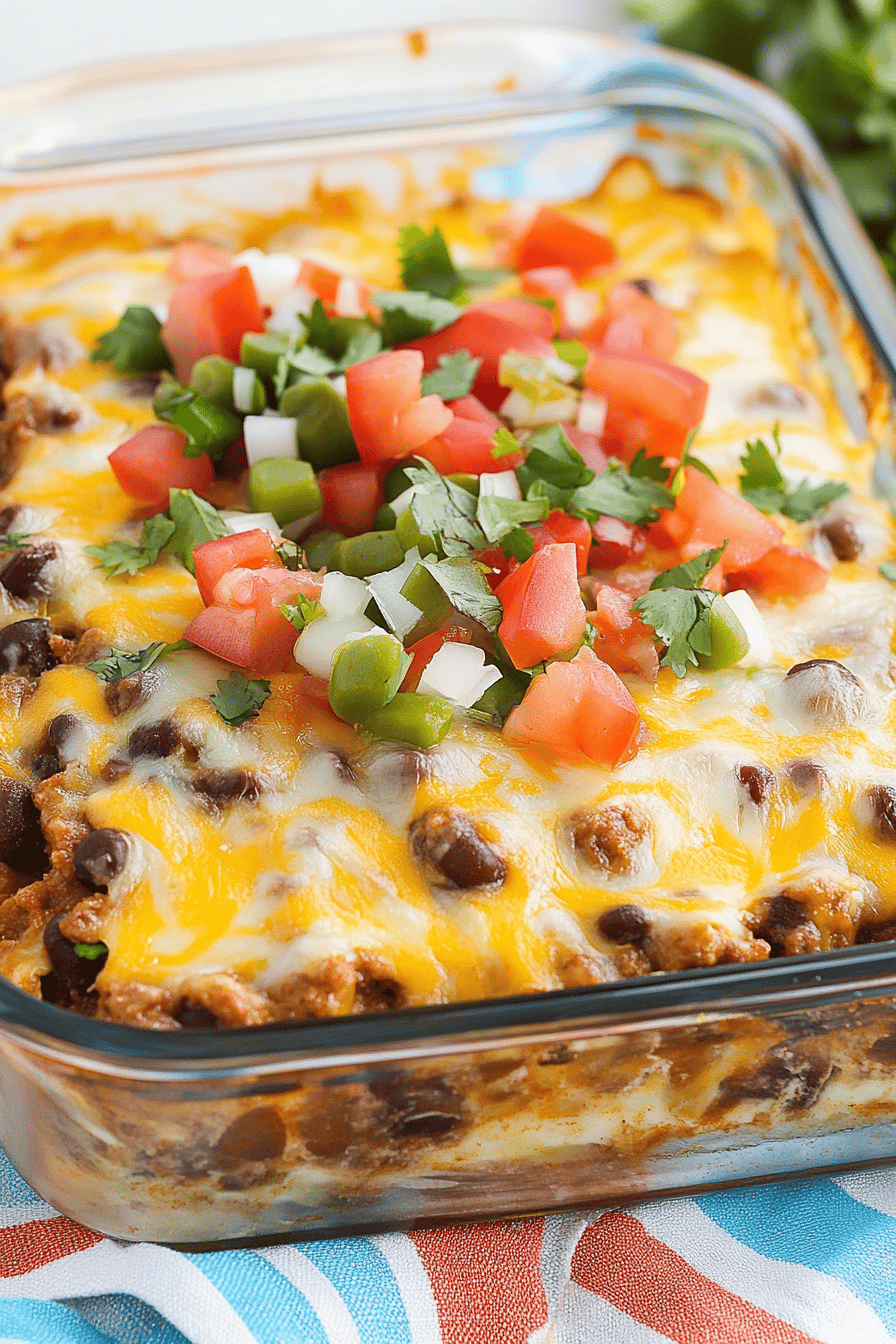 Mexican lasagna slice on plate showing perfect texture and swirl pattern