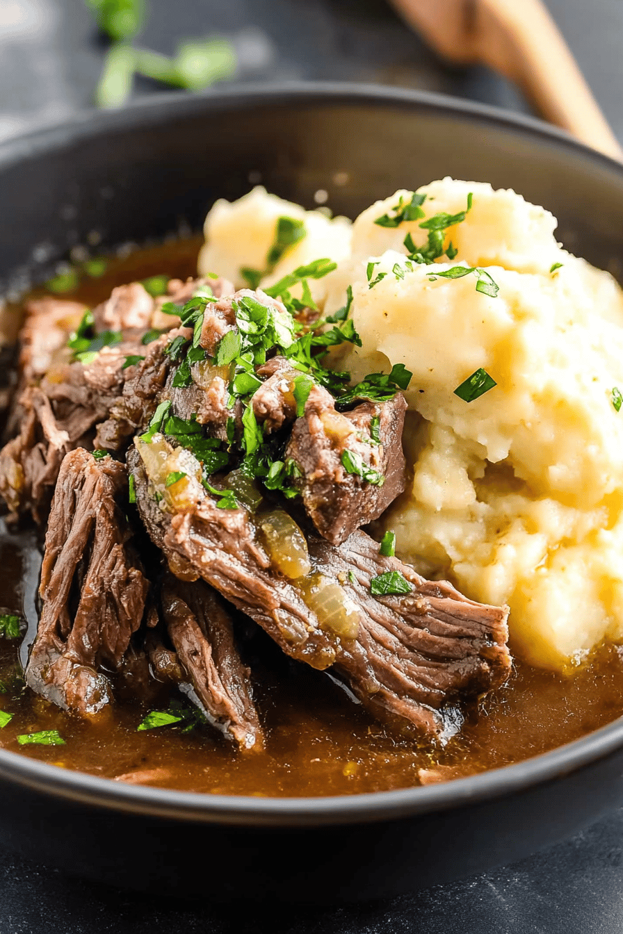 Mississippi Pot Roast slice on plate showing perfect texture and swirl pattern