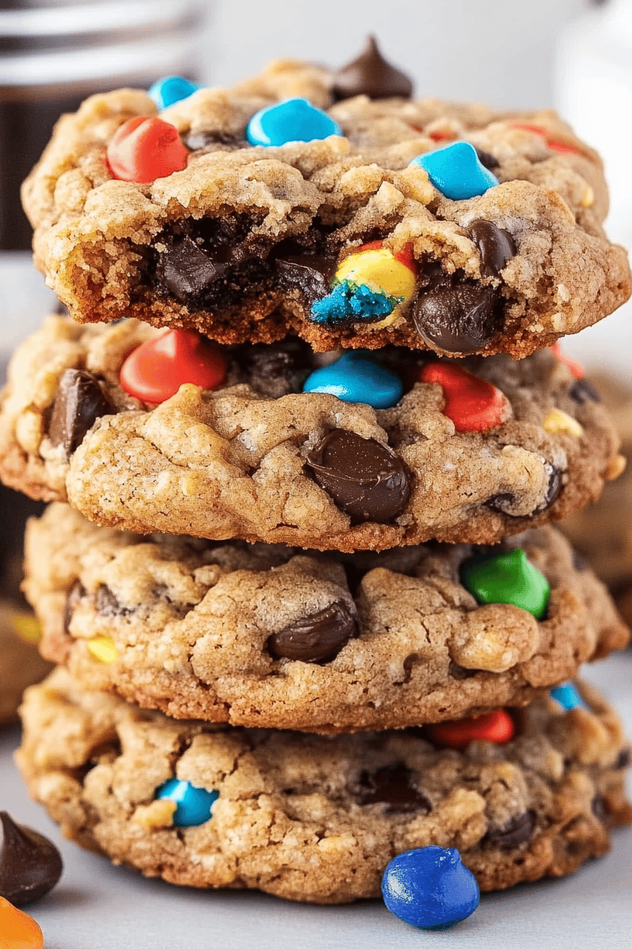 Monster Cookies Recipe ingredients organized and measured on kitchen counter